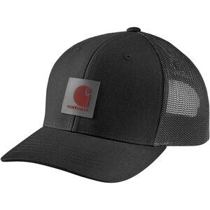Carhartt Men's Black Imported Rugged Flex Twill Mesh Back Logo Patch Caps